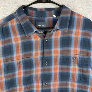 Prana Shirt Men's Size XL Blue Flannel Long Sleeve Button Up Hiking Outdoor